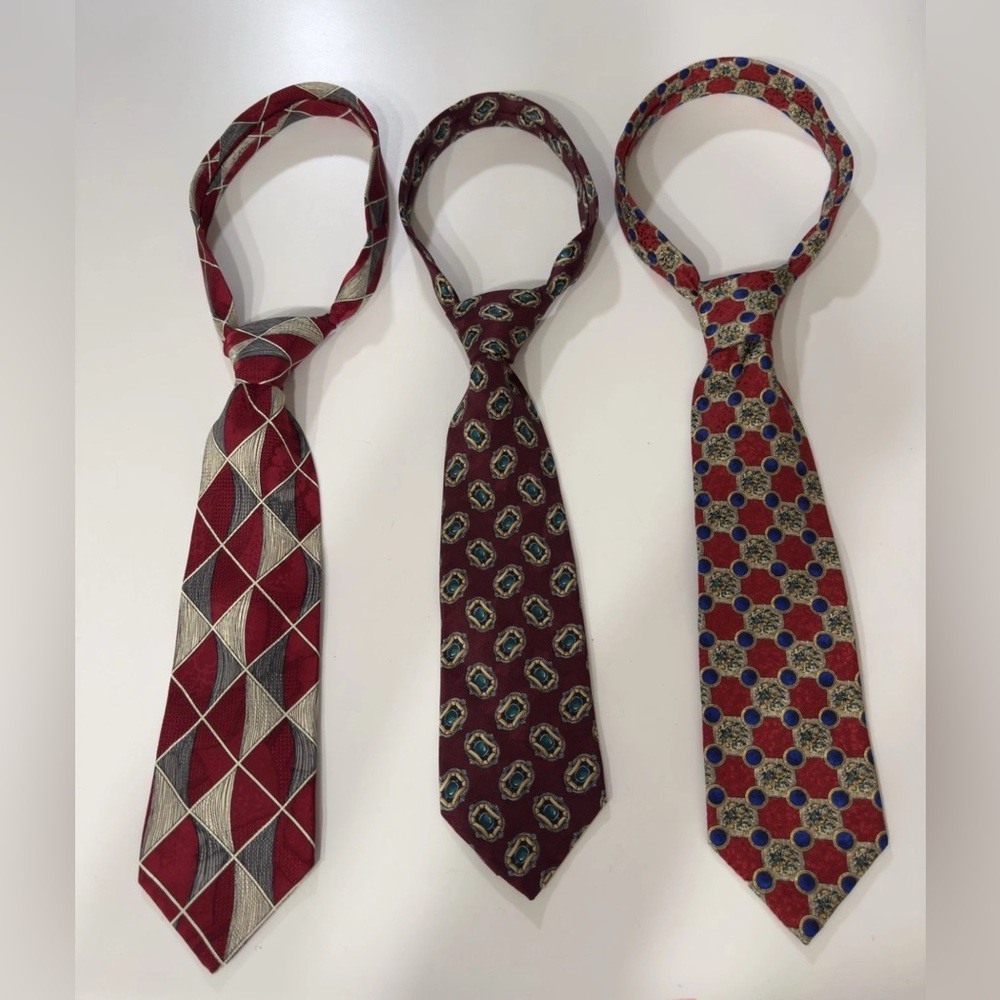 Lot 3 Robert Talbott Best of Class Nordstrom Tie Classic Silk Geometric Red Gold